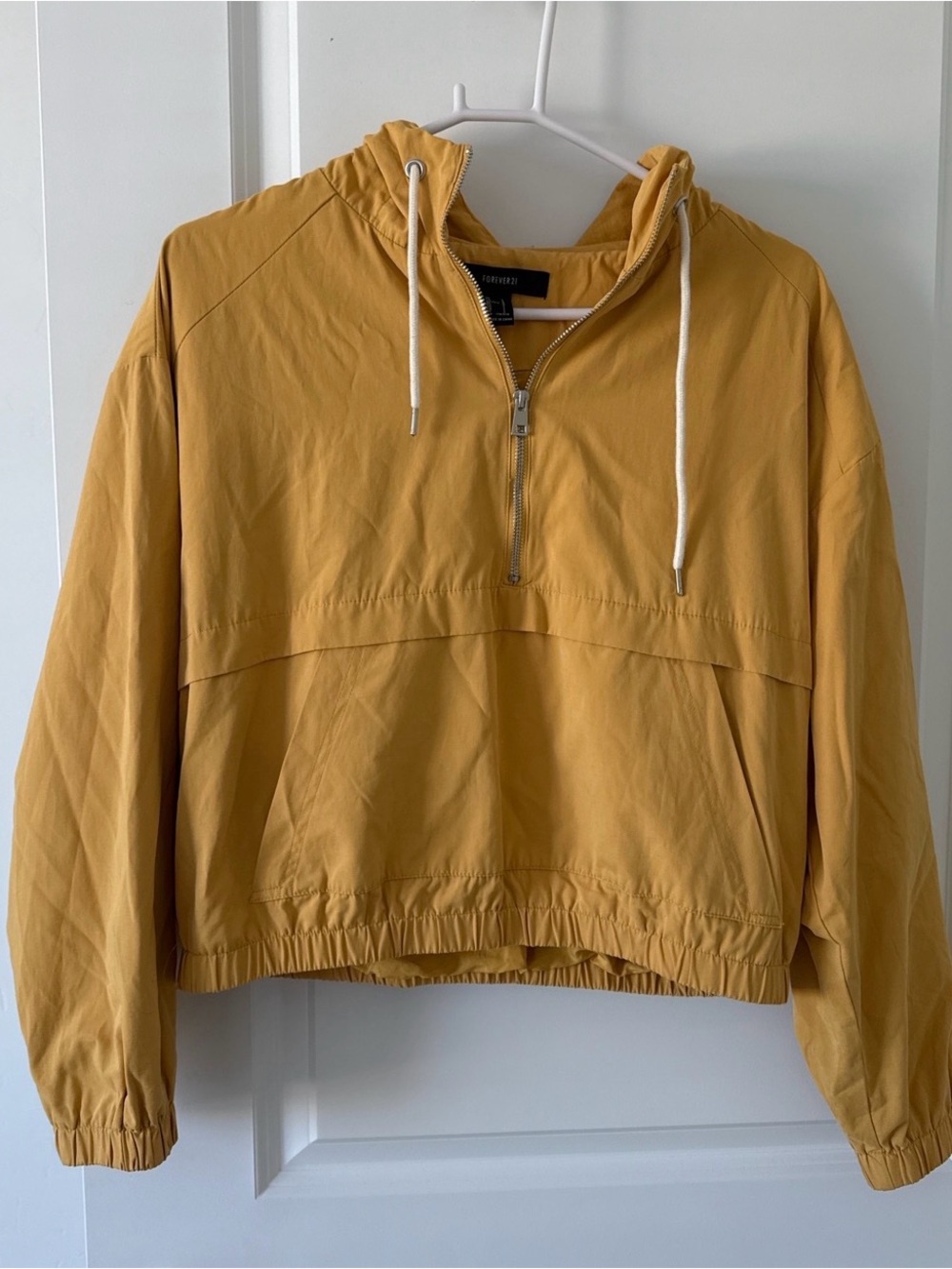 Forever 21 Mustard Yellow Hooded Half-Zip Bomber Jacket